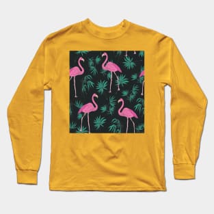 Pink Flamingo Seamless Pattern Long Sleeve T-Shirt